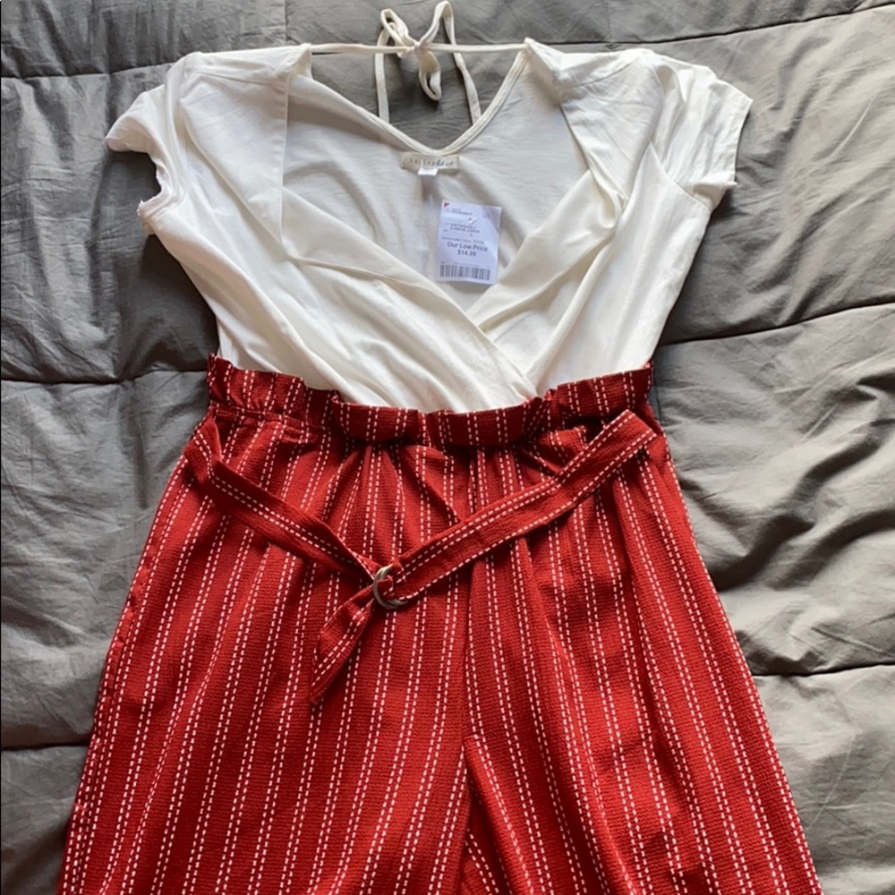 White and Blood Orange Jumpsuit/Romper